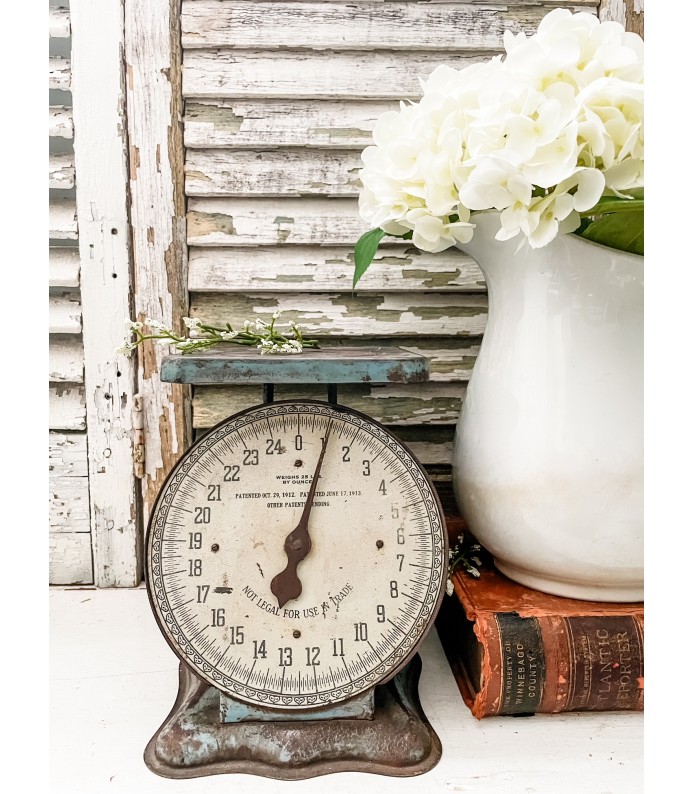 Vintage Chippy Blue 25lb American Cutlery Co. Scale, Chicago. Stamped on both sides.